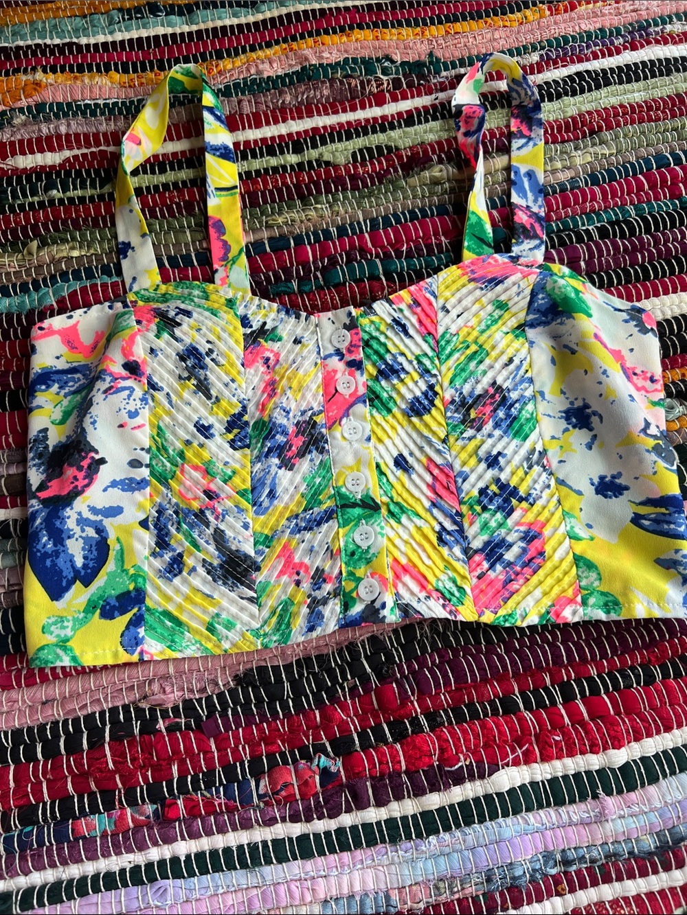 Paper Crane Multicolor Floral Patchwork Crop Top